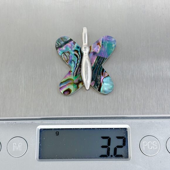Vintage Sterling Silver 925 Abalone Inlay Butterfly Pendant - Picture 7 of 7